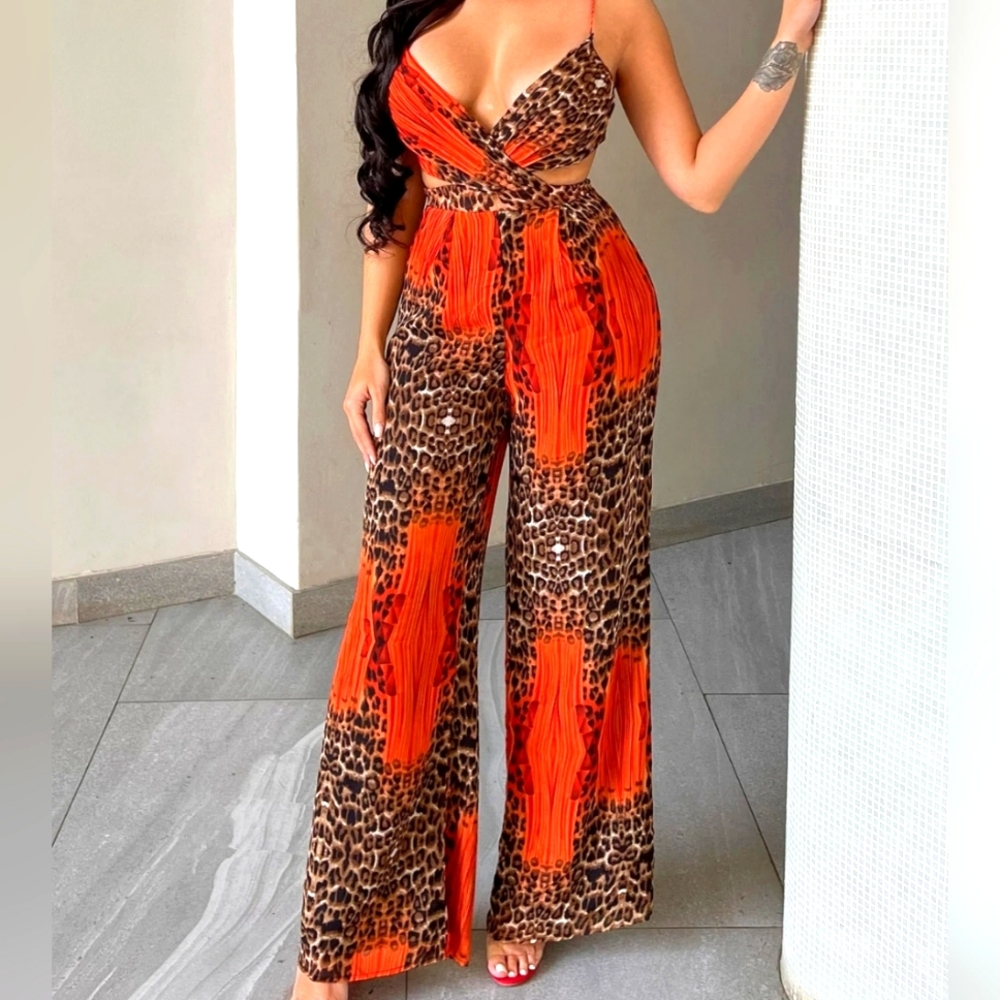 Leopard and Orange Jumpsuit NWT